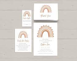 Boho Rainbow Baby Shower Invitation Set Editable Rainbow Etsy In 2021 Rainbow Baby Shower Invitations Baby Shower Insert Rainbow Baby Shower