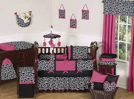 Hot Pink Black White Modern Girl Baby Bedding Crib Set Comforter Room Collection Baby Girl Bedding Sets Baby Girl Bedding Crib Sets