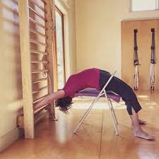 Approaching The Swoopy Shape Of Urdhvadhanurasana Fullwheel With Camille Iyengaryoga Chairyoga Yogachair Yogaprops B Iyengar Yoga Chair Yoga Yoga Rope