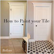 Let your floor fully cure overnight before you start the stenciling detail. The Girl Who Painted Her Tile What Home Diy Home Remodeling Painting Tile