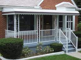 Aluminum Awning With Standard Aluminum R1000 Railing Aluminum Awnings Awning Decks And Porches