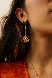 Gold & Amber Crystal Mismatch Sun & Moon Earrings