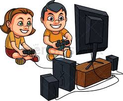 Kids Playing Video Games On Console Cartoon Vector Clipart Friendlystock Kids Playing Cartoon Kids Doodle Art Designs