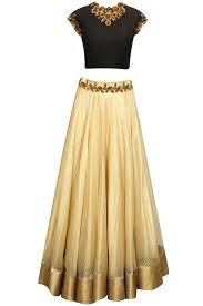 Black And Gold Lehenga Skirt Black Antique Floral Embroidered Crop Top With Gold Line Woven Lehenga Available Only At Pernia S Pop Up Shop Indian Attire Indian Fashion Lehenga
