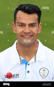 Derbyshire's Shiv Thakor during the media day at The County Cricket Ground,  Derby Stock Photo