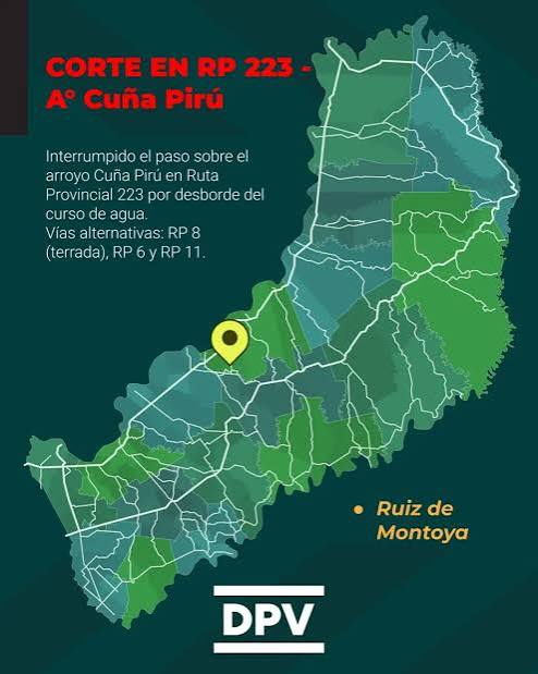 Tr�nsito cortado en la RP 223 sobre el Arroyo Cu�a Pir� : Economis