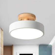 Iron Drum Flushmount Nordic White Green Grey Finish Led Semi Close To Ceiling Light With Wood Canopy For Corrido Ceiling Lights Wood Canopy Wood Ceiling Lights