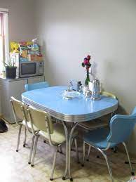 What a lot of fun 1950s Chrome Dining Set In Blue And Cream Dining Set Ideas Of Dining Diningset 1950s Chrome Dining Retro Kitchen Tables Retro Dining Table Retro Kitchen