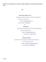 Pdf The Effects Of Xenophobia On South Africa Nigeria Relations Attempting A Retrospective Study By