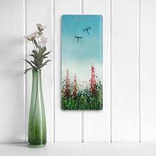 The butterfly is a cutwork design, which we embroidered without cutting. Summer Meadow Glass Wall Panel Colette Halstead Glass