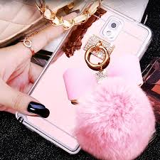 Mobile Phone Bags Cases Fur Ball Bowknot Soft Tpu Mirror Cases For Samsung J3 J5 J7 2016 A5 A7 A8 Note 3 4 5 7 S4 S Samsung Phone Covers Mobile Phone Bag Phone