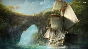 Hd wallpapers and background images. Medieval Ship Entering The Island Wallpaper Fantasy Wallpapers