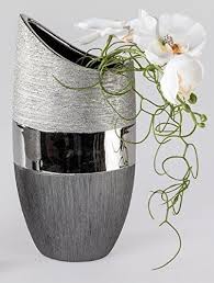 Vase Decoratif Moderne Vase A Fleurs En Ceramique Luxor Argente Hauteur 20 Cm Fleurs En Ceramique Vases Decoratifs Vase