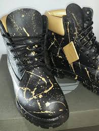Black And Gold Boots Mens Custom Black And Gold 24k Timberland Boots Hand Painted Kids Timberland Boots Custom Timberland Boots Boots