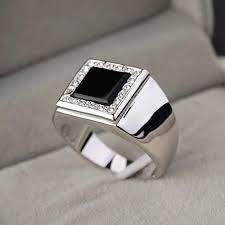 White Gold Black Onyx Men Ring Rings For Men Black Onyx Ring Engagement Rings For Men