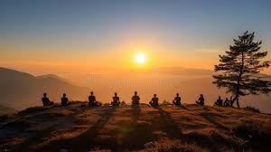 Peaceful morning sunrise yoga