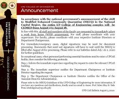 May 28, 2020 · by cnn philippines staff. Announcement Closure Of The College Of Engineering Due To Mecq Upd College Of Engineering