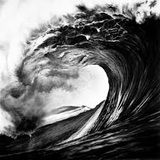 Photorealistic Charcoal Drawings Of Epic Waves Tall ship turbulent sea serpents oval drawing. photorealistic charcoal drawings of