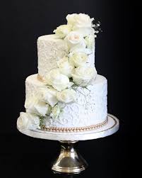 2 Tier Cascading White Roses Silver Wedding Cake Tiered Cakes Rose Cake