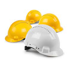 Four Hard Hat Team Four Hard Hat Work Team Protective Safety Helmets Isolated Sponsored Team Work Hard Hat Helmets Hard Hat Hats Head Protection