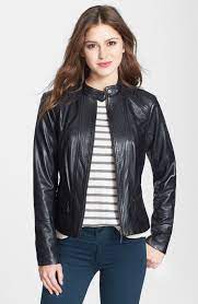 Bernardo Front Zip Leather Scuba Jacket Nordstrom Black Leather Bomber Jacket Leather Jackets Women Leather Jacket Details