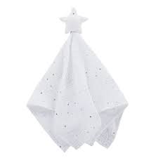 Le lange bébé carré le voile de coton bio arsene et les pipelettes. Doudou Lange Bebe Etoile En Coton Bio Blanc Motifs Argentes Celeste Maisons Du Monde