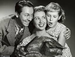 Black And White Turkey Giving Thanks A Family Look A Little Excited Over Their Turkey On A Platter Retro Thanksgiving Thanksgiving Photos Thanksgiving Celebration