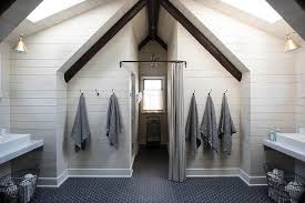 After a change order we're doing a vaulted ceiling and skylights. Shared Attic Kids Bathroom With Vaulted Ceiling And Skylights Country Bathroom