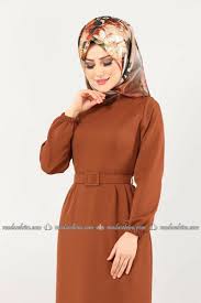Moda Selvim Kemerli Cepli Tesettur Elbise 3370mw279 Taba Elbiseler Moda Giyim