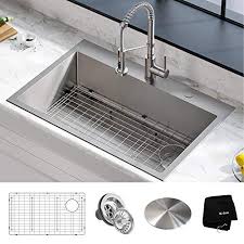 Guards against scratches and scuffs, and keeps dishes elevated to help draining. Kraus Kht410 33 Standart Pro Drop In Topmount 16 Gauge Single Bowl 2 Hole Stainless Steel Set 5 Item Bundle Sink Kitchenfaucets Com