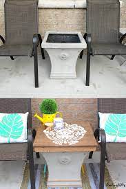 Diy Outdoor Side Table With Storage Upcycled From An Old Planter Feeling Nifty Outdoor Side Table Easy Patio Furniture Outdoor End Tables