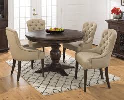 Geneva Hills Round To Oval Dining Set W Tufted Chairs Round Dining Table Sets Round Dining Room Oval Table Dining