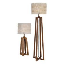 Devyn Table Floor Lamp Wood C W Cream Macrame Shade The Devyn Table And Floor Lamp Twin Pack Has Washed Dark Woo Floor Lamp Standard Floor Lamps Lamp Sets