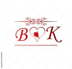 BK love initial with red heart and rose Stock Vector | Adobe Stock