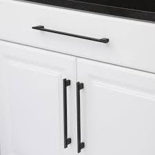 Hardware for kitchen cabinets and drawers. Richelieu Hardware 12 5 8 In 320 Mm Center To Center Matte Black Contemporary Drawer Pull Bp905320900 The Home Depot Matte Black Kitchen Hardware Black Kitchen Handles Black Cabinet Hardware