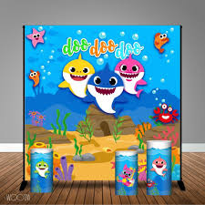 Baby Shark Themed 8x8 Banner Backdrop Step Repeat Design Print And Ship Shark Theme Birthday Shark Themed Shark Themed Birthday Party