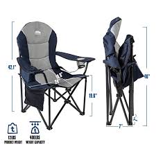 This folding chair for camping has a mesh back for better breathability, along with dual cupholders and zippered and mesh pockets for storing loose items. Coastrail Outdoor Camping Chair With Lumbar Back Support Oversized Padded Lawn Chair Folding Quad Arm Chair With Cooler Bag Cup Holder Side Pocket Supports 400lbs Grey Xxl Pricepulse