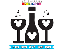 Download Disney Ears Wine Glass And Bottle Epcot Disneyworld Food Wine Disney Svg Silhouette Stencil Disney Ears Svg