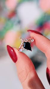 Skye Black Diamond Ring Set- 14K Rose Gold Vermeil Kite Black Onyx  Engagement Ring For Women- Dainty Promise Ring- Anniversary Gift For Her
