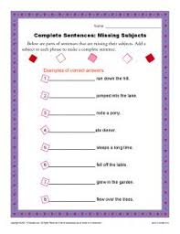 Complete Sentences Missing Subjects Sentence Structure Worksheets Writing Sentences Worksheets Sentences Complete Sentences