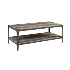 White/gold/brown medium square faux marble coffee table with shelf: Angle Iron Rustic Metal And Wood Coffee Table In Grey Wash C46aictgw