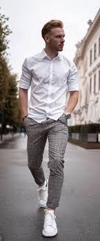 Black And White Checkered Pants Outfit Ideas Phillippledl With A Summer Outfit Idea With A White Button Up Shirt Brown Plaid Pants Silver Banded Sneakers Outfit Men Mens Casual Outfits Pants Outfit Men