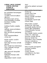 Umur 31 tahun) merupakan seorang penyanyi c f takkan habis sejuta lagu g c untuk menceritakan cantikmu am dm kan teramat panjang puisi g c tuk menyuratkan cinta ini. Lirik Lagu Surat Cinta Untuk Starla