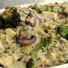 Chicken Mushroom Broccoli And Rice Casserole Recipe With 450 Calories Includes Olive Oil Onions Mushrooms Celery Wild Ri Recipes Food Stuffed Mushrooms