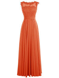 Dressystar Long Chiffon Bateau Lace Appliques Bridesmaid Evening Dress Orange Bridesmaid Dresses Burnt Orange Bridesmaid Dresses Long Orange Bridesmaid Dresses