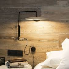 Wall mounted modern bedside metallic lights, dinning area lamps, wall lamps, ceiling lights, living room/restaurant/bar light (no bulb) thenomadcreations. Led Bedside Wall Mount Light Modernism Black Light Wood Plug In Sconce Lamp With Flat Disk Iron Shade In White Warm Light Beautifulhalo Com