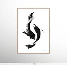 Black And White Koi Koi Fish Print Printable Art Black And White Koi Paintings Etsy Koi Painting Printable Art Fish Art