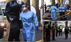 It's not just plastic grocery bags, but also disposable masks and gloves. Bizarre Moment Travellers At A Melbourne Hot Hotel Are Evacuated With Garbage Bags On Their Heads Daily Mail Online