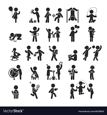 Black And White Icons People Set Of Children Activities Play And Learn Vector Image Affiliate Activities Children Set Play Ad Pictogram Icon Icon Illustration