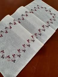 Embroidered Flowered Tablecloth With Cross Stitch Linen Table Wedding Decor Embroidered Table Runner Embroidered Table Runner Custom Table Cloth Table Cloth